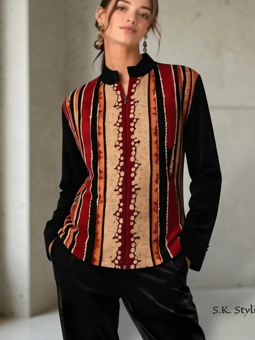 Coldwater Creek Full Zip Tapestry Jacket Shirt Mixed Media Bohemian Art Large